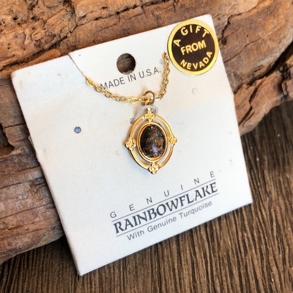 Rainbowflake Necklace Gold Flake & Turquoise Resin - Picture 2 of 9